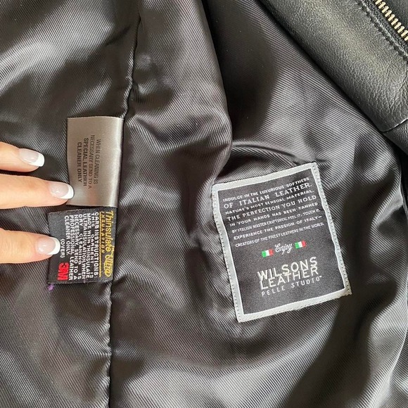 90s Wilson's black leather‎ straight jacket with zip out thinsulate womens large - Picture 6 of 8
